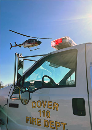 Fire Truck with helicopter overhead